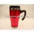 16oz red double wall travel mug with handle